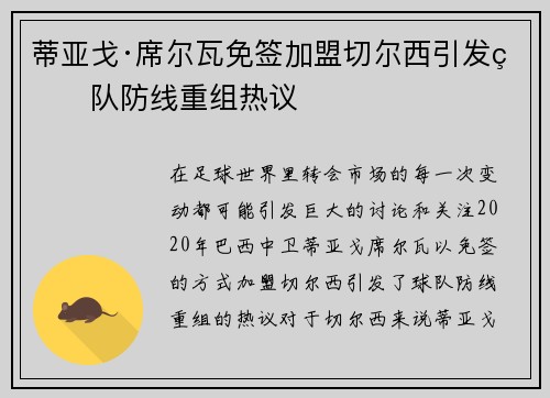蒂亚戈·席尔瓦免签加盟切尔西引发球队防线重组热议 蒂亚戈·席尔瓦免签加盟切尔西引发球队防线重组热议